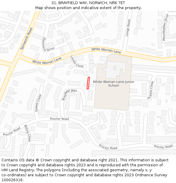 31, BRAYFIELD WAY, NORWICH, NR6 7ET: Location map and indicative extent of plot