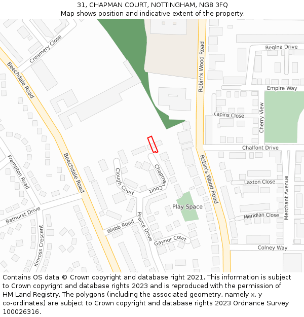 31, CHAPMAN COURT, NOTTINGHAM, NG8 3FQ: Location map and indicative extent of plot