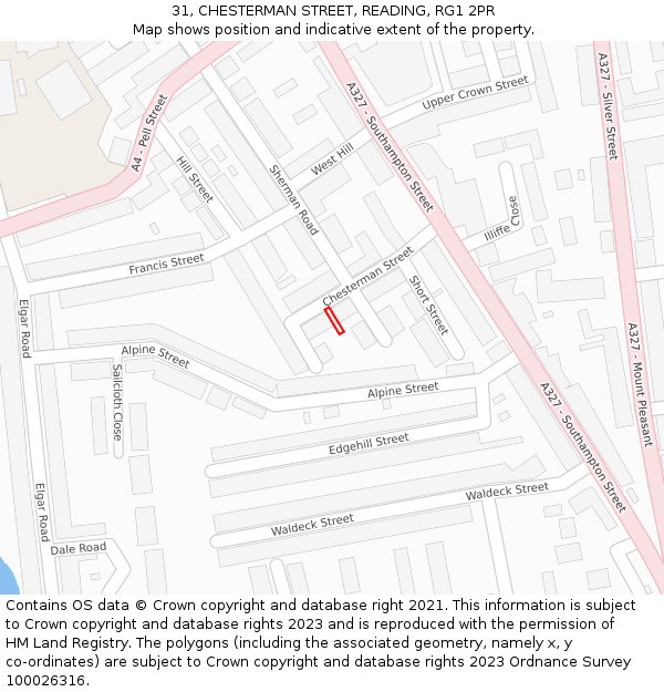 31, CHESTERMAN STREET, READING, RG1 2PR: Location map and indicative extent of plot