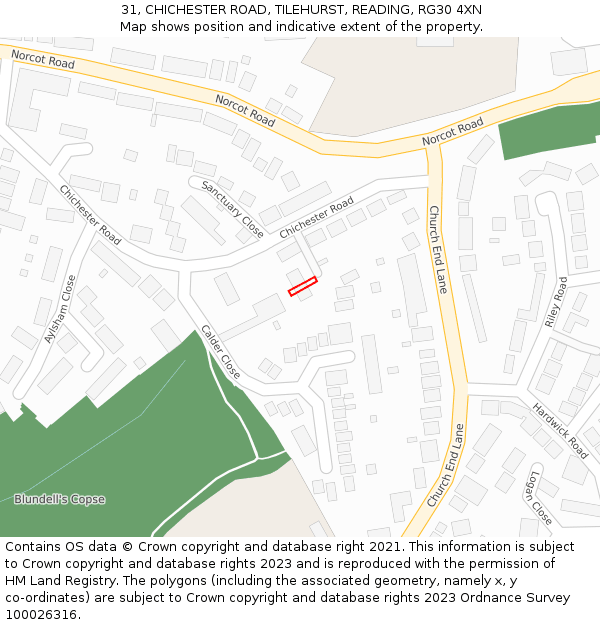 31, CHICHESTER ROAD, TILEHURST, READING, RG30 4XN: Location map and indicative extent of plot