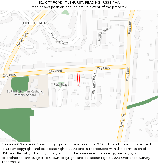 31, CITY ROAD, TILEHURST, READING, RG31 4HA: Location map and indicative extent of plot