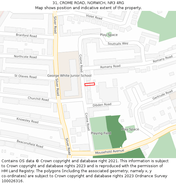 31, CROME ROAD, NORWICH, NR3 4RG: Location map and indicative extent of plot