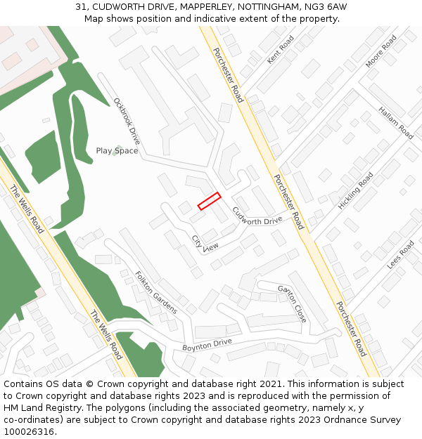31, CUDWORTH DRIVE, MAPPERLEY, NOTTINGHAM, NG3 6AW: Location map and indicative extent of plot