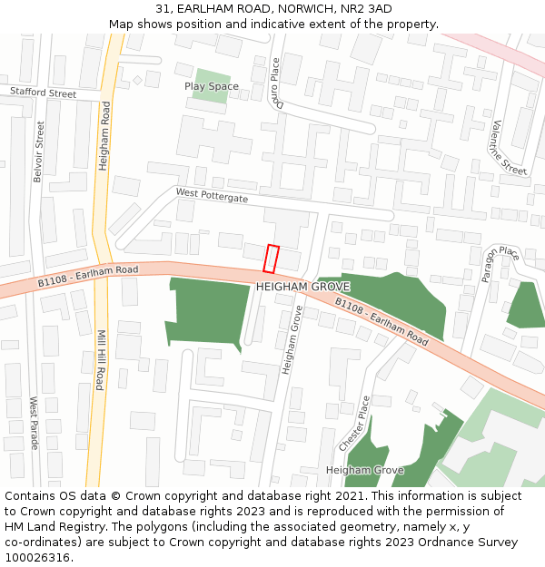 31, EARLHAM ROAD, NORWICH, NR2 3AD: Location map and indicative extent of plot