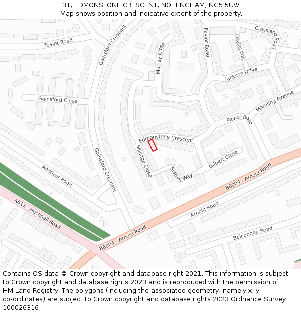 31, EDMONSTONE CRESCENT, NOTTINGHAM, NG5 5UW: Location map and indicative extent of plot