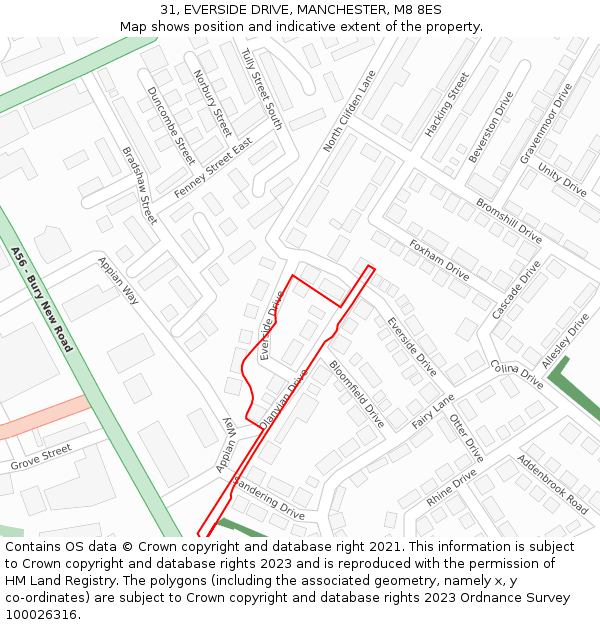 31, EVERSIDE DRIVE, MANCHESTER, M8 8ES: Location map and indicative extent of plot