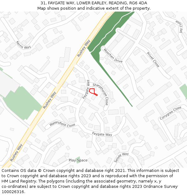 31, FAYGATE WAY, LOWER EARLEY, READING, RG6 4DA: Location map and indicative extent of plot
