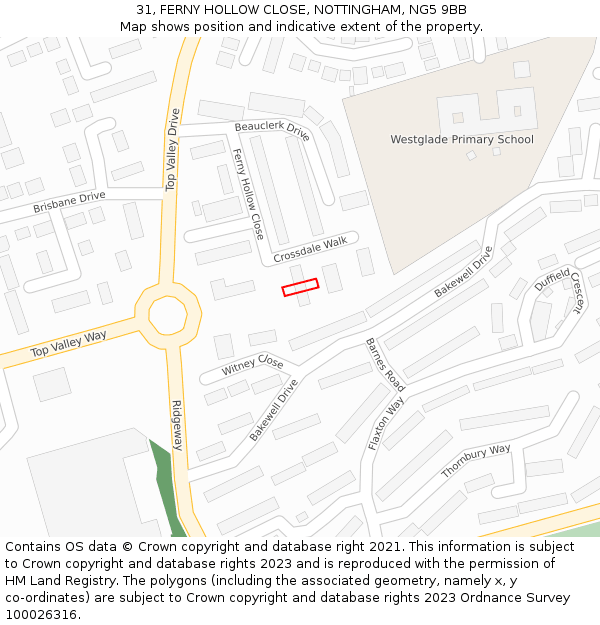 31, FERNY HOLLOW CLOSE, NOTTINGHAM, NG5 9BB: Location map and indicative extent of plot