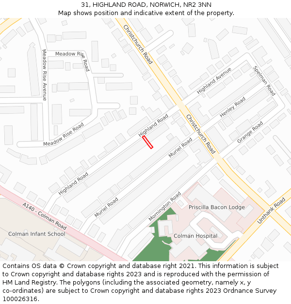 31, HIGHLAND ROAD, NORWICH, NR2 3NN: Location map and indicative extent of plot
