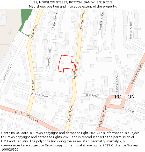 31, HORSLOW STREET, POTTON, SANDY, SG19 2NS: Location map and indicative extent of plot