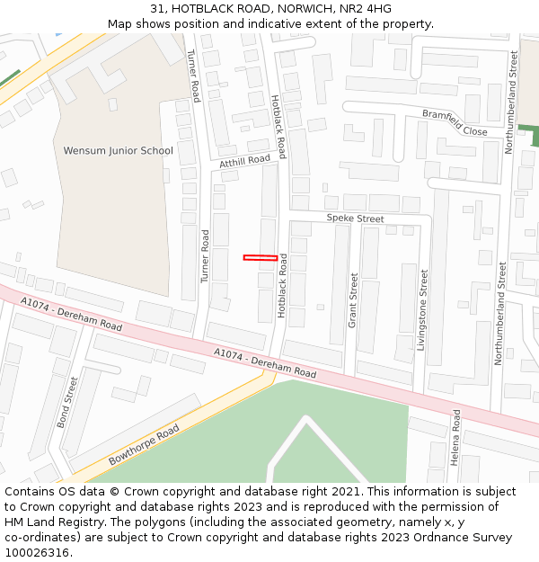 31, HOTBLACK ROAD, NORWICH, NR2 4HG: Location map and indicative extent of plot
