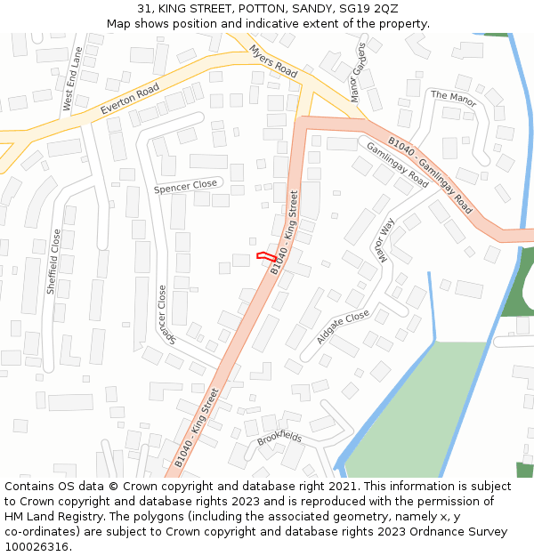 31, KING STREET, POTTON, SANDY, SG19 2QZ: Location map and indicative extent of plot