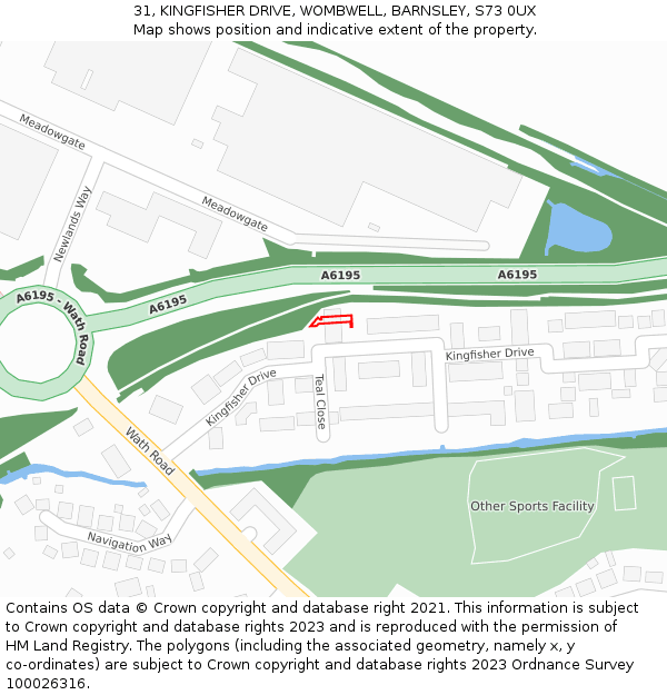 31, KINGFISHER DRIVE, WOMBWELL, BARNSLEY, S73 0UX: Location map and indicative extent of plot