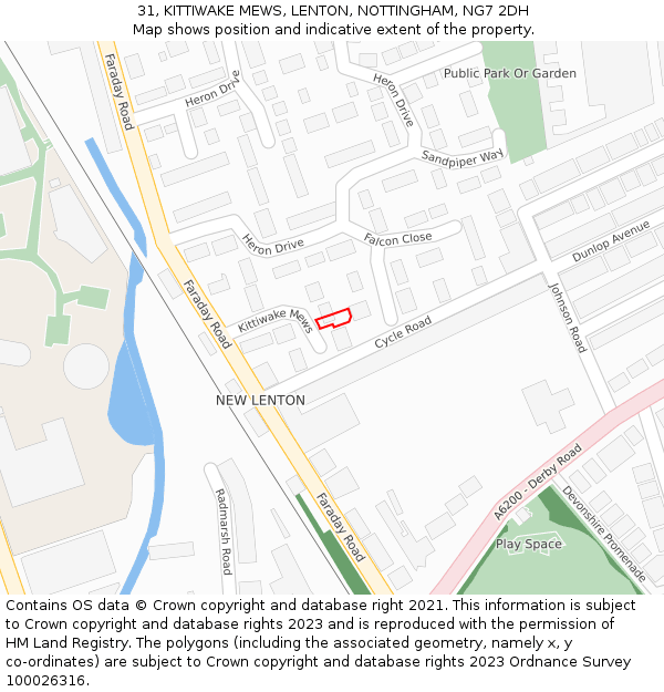 31, KITTIWAKE MEWS, LENTON, NOTTINGHAM, NG7 2DH: Location map and indicative extent of plot