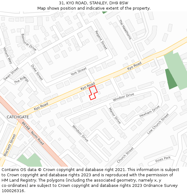 31, KYO ROAD, STANLEY, DH9 8SW: Location map and indicative extent of plot