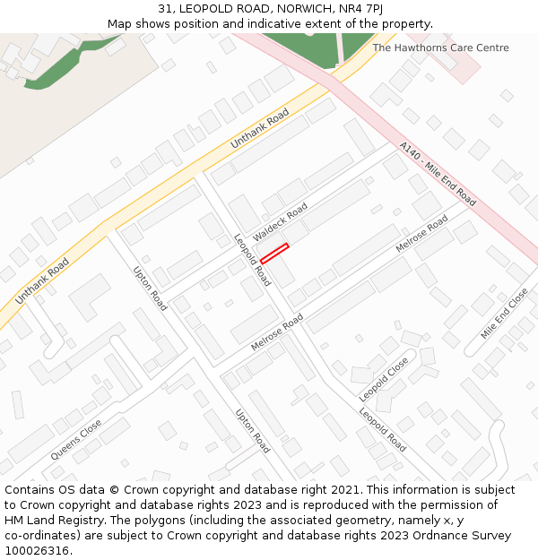 31, LEOPOLD ROAD, NORWICH, NR4 7PJ: Location map and indicative extent of plot