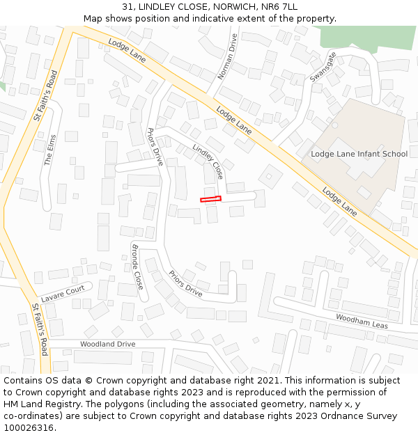 31, LINDLEY CLOSE, NORWICH, NR6 7LL: Location map and indicative extent of plot