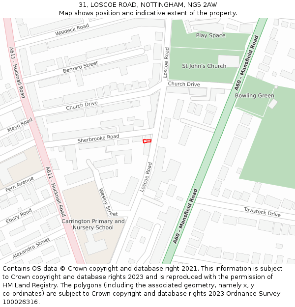 31, LOSCOE ROAD, NOTTINGHAM, NG5 2AW: Location map and indicative extent of plot