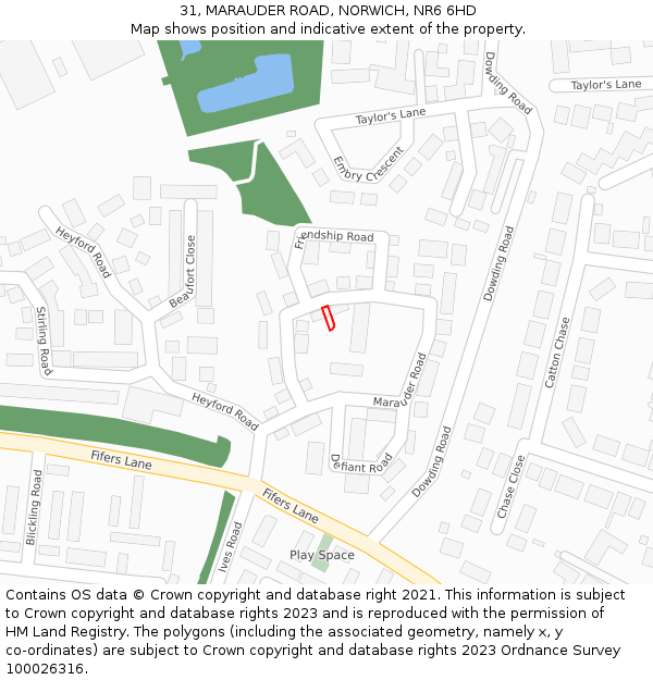 31, MARAUDER ROAD, NORWICH, NR6 6HD: Location map and indicative extent of plot