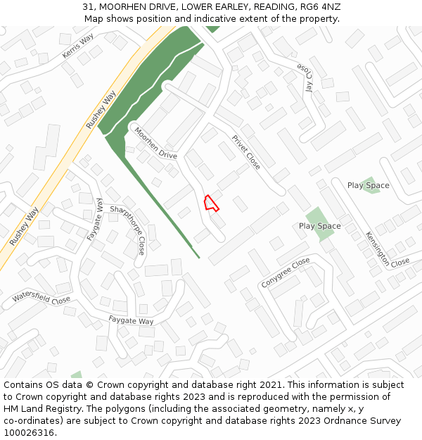 31, MOORHEN DRIVE, LOWER EARLEY, READING, RG6 4NZ: Location map and indicative extent of plot