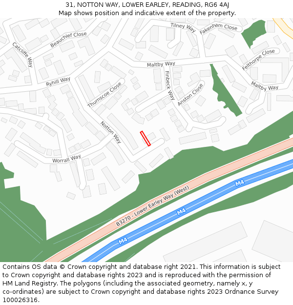 31, NOTTON WAY, LOWER EARLEY, READING, RG6 4AJ: Location map and indicative extent of plot