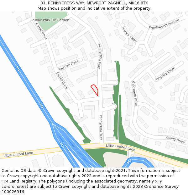 31, PENNYCRESS WAY, NEWPORT PAGNELL, MK16 8TX: Location map and indicative extent of plot