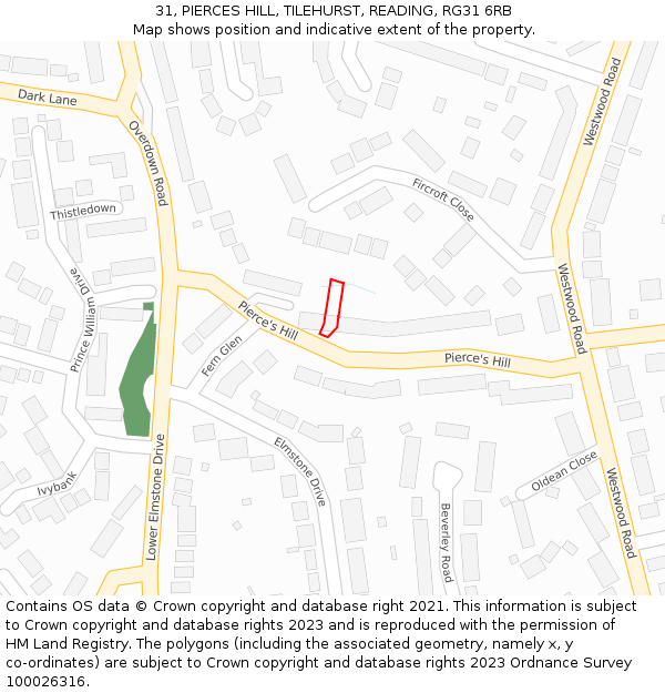 31, PIERCES HILL, TILEHURST, READING, RG31 6RB: Location map and indicative extent of plot