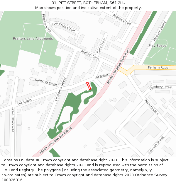 31, PITT STREET, ROTHERHAM, S61 2LU: Location map and indicative extent of plot