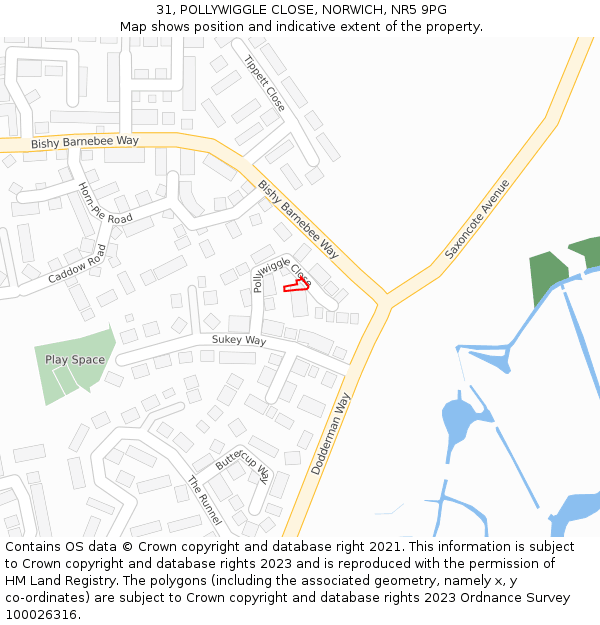 31, POLLYWIGGLE CLOSE, NORWICH, NR5 9PG: Location map and indicative extent of plot