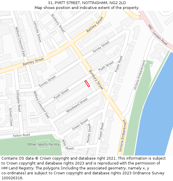 31, PYATT STREET, NOTTINGHAM, NG2 2LD: Location map and indicative extent of plot