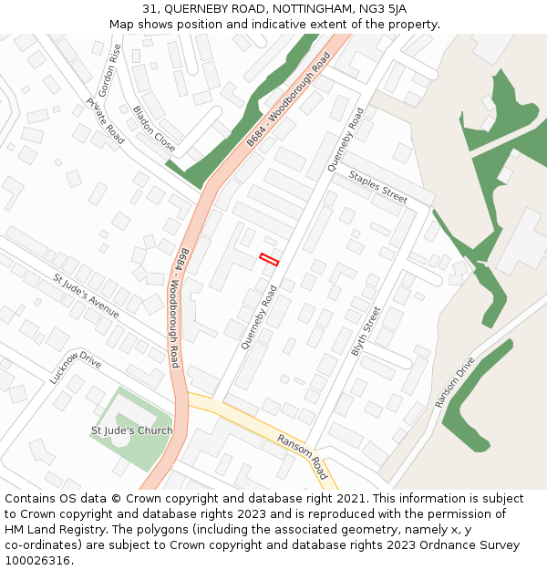 31, QUERNEBY ROAD, NOTTINGHAM, NG3 5JA: Location map and indicative extent of plot