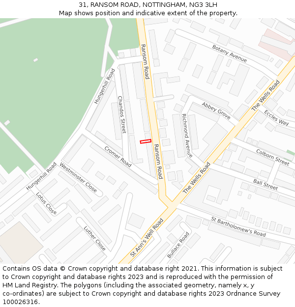 31, RANSOM ROAD, NOTTINGHAM, NG3 3LH: Location map and indicative extent of plot