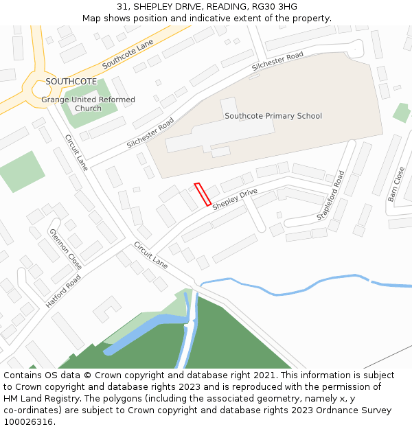 31, SHEPLEY DRIVE, READING, RG30 3HG: Location map and indicative extent of plot