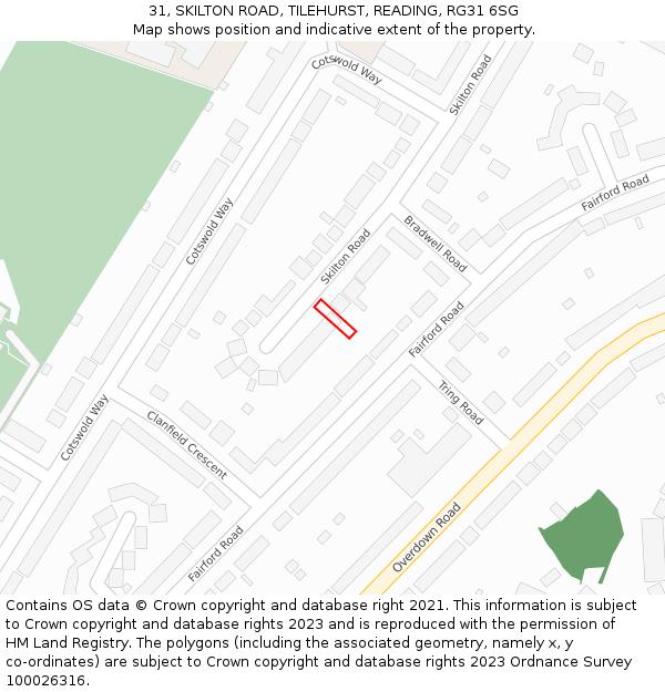 31, SKILTON ROAD, TILEHURST, READING, RG31 6SG: Location map and indicative extent of plot