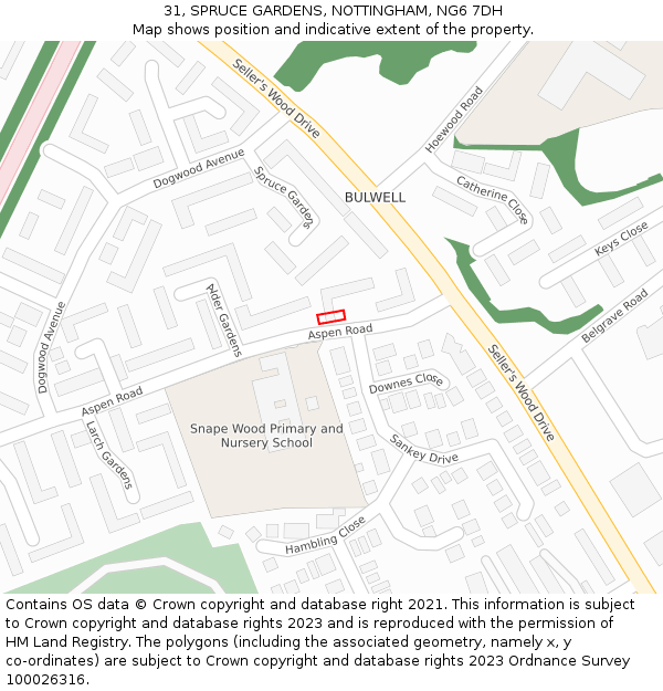 31, SPRUCE GARDENS, NOTTINGHAM, NG6 7DH: Location map and indicative extent of plot