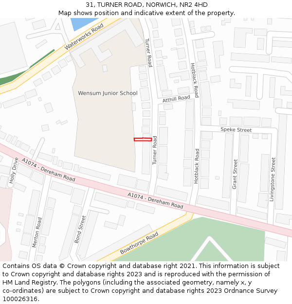 31, TURNER ROAD, NORWICH, NR2 4HD: Location map and indicative extent of plot