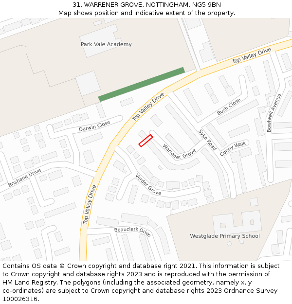 31, WARRENER GROVE, NOTTINGHAM, NG5 9BN: Location map and indicative extent of plot