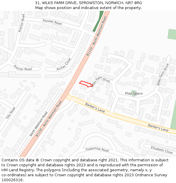 31, WILKS FARM DRIVE, SPROWSTON, NORWICH, NR7 8RG: Location map and indicative extent of plot