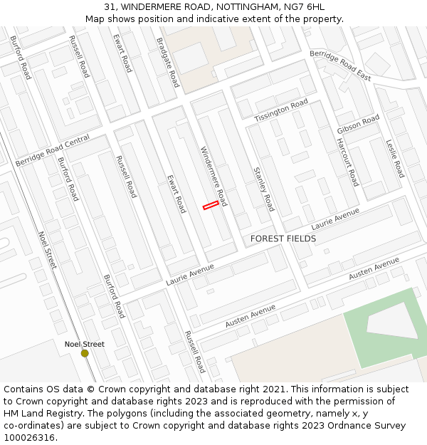 31, WINDERMERE ROAD, NOTTINGHAM, NG7 6HL: Location map and indicative extent of plot