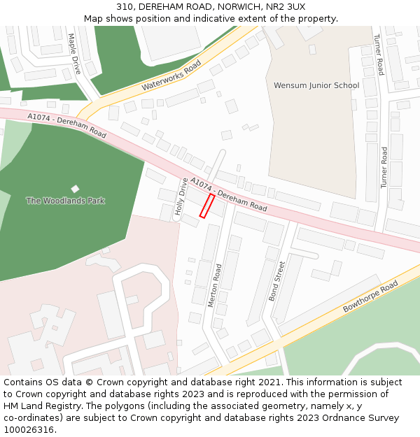 310, DEREHAM ROAD, NORWICH, NR2 3UX: Location map and indicative extent of plot