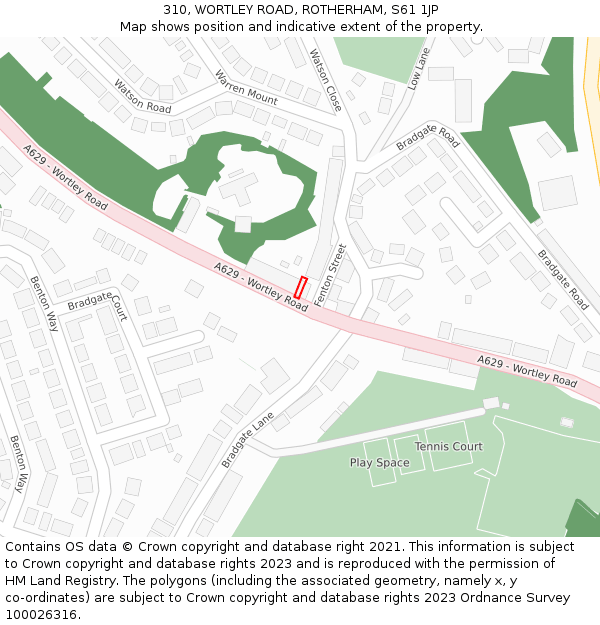 310, WORTLEY ROAD, ROTHERHAM, S61 1JP: Location map and indicative extent of plot