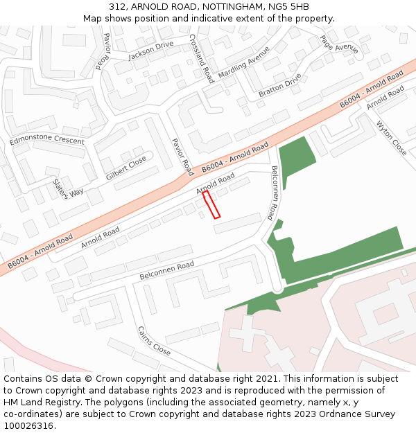 312, ARNOLD ROAD, NOTTINGHAM, NG5 5HB: Location map and indicative extent of plot