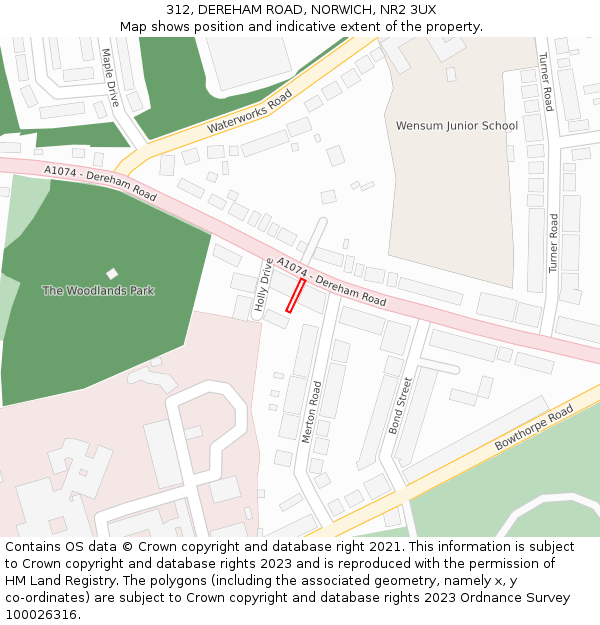 312, DEREHAM ROAD, NORWICH, NR2 3UX: Location map and indicative extent of plot