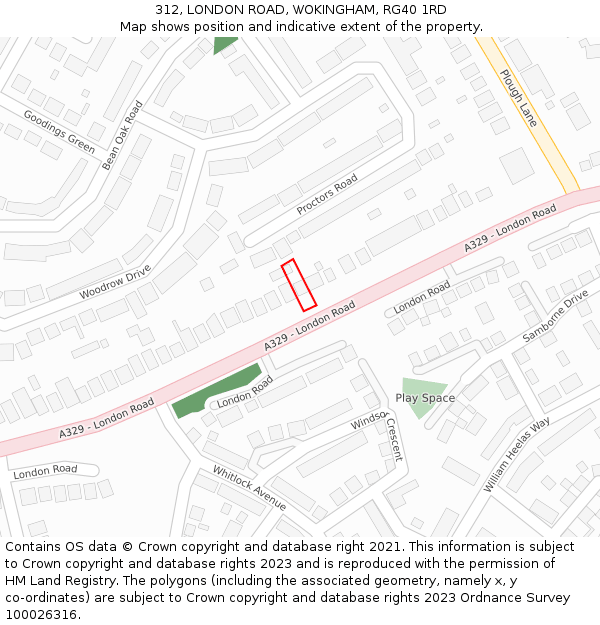 312, LONDON ROAD, WOKINGHAM, RG40 1RD: Location map and indicative extent of plot