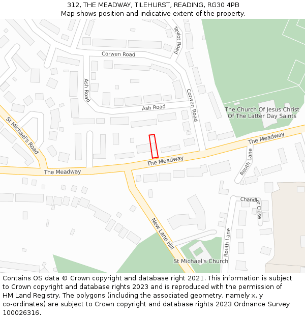 312, THE MEADWAY, TILEHURST, READING, RG30 4PB: Location map and indicative extent of plot