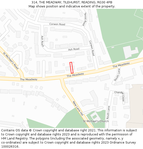 314, THE MEADWAY, TILEHURST, READING, RG30 4PB: Location map and indicative extent of plot