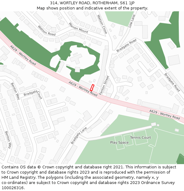 314, WORTLEY ROAD, ROTHERHAM, S61 1JP: Location map and indicative extent of plot