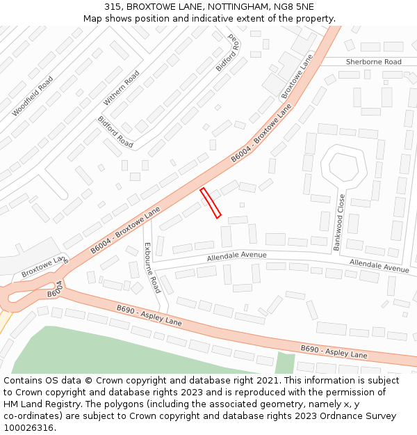 315, BROXTOWE LANE, NOTTINGHAM, NG8 5NE: Location map and indicative extent of plot