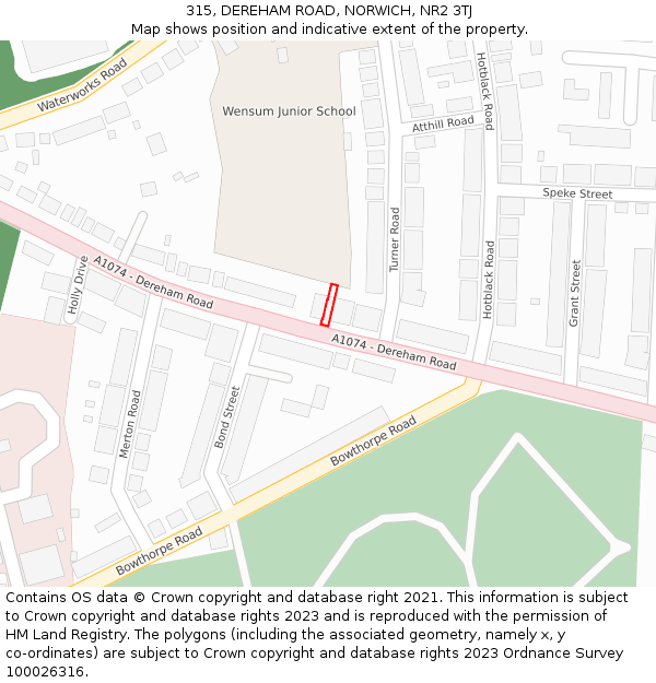 315, DEREHAM ROAD, NORWICH, NR2 3TJ: Location map and indicative extent of plot