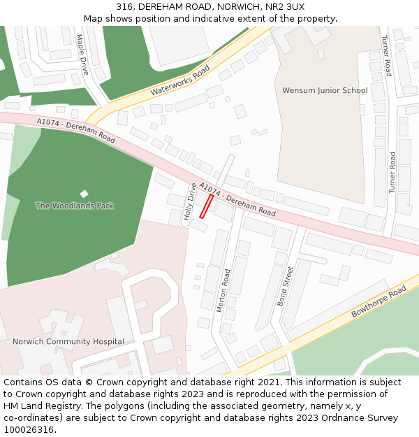 316, DEREHAM ROAD, NORWICH, NR2 3UX: Location map and indicative extent of plot